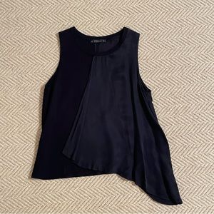 Zara navy blue sleeveless mixed fabric top